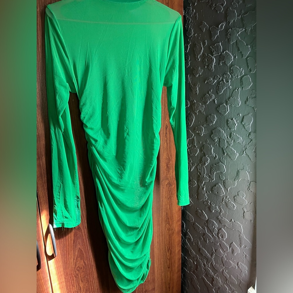 Sheer Neon Green Cinched Midi Dress w/ Thumb Holes